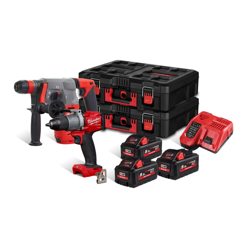 Kit 2 machines Milwaukee perceuse-visseuse et perfo-burineur 18V Kit 2 machines Milwaukee perceuse-visseuse et perfo-burineur 18V