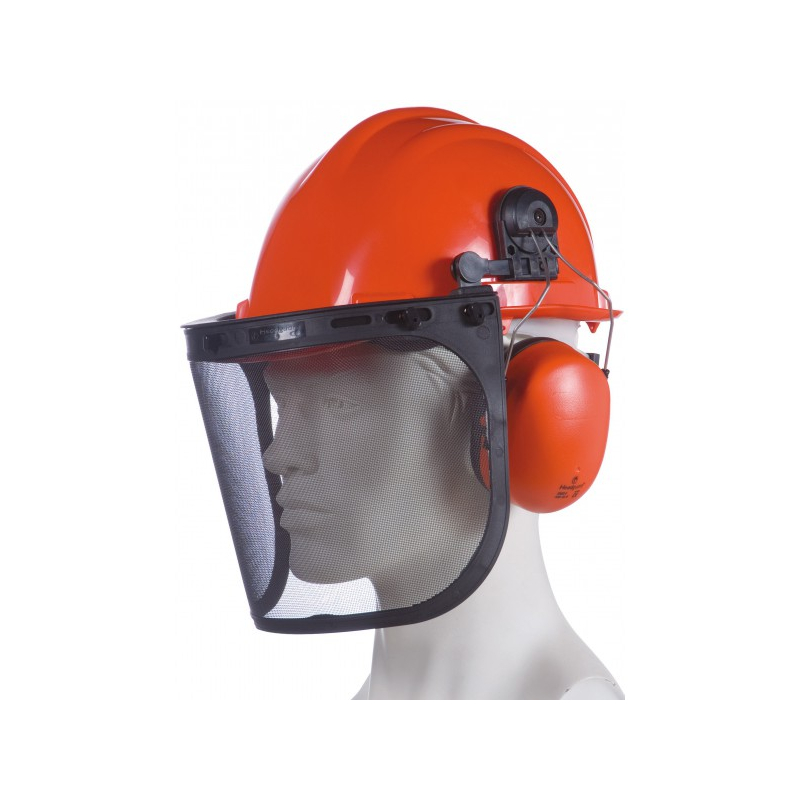Casque forestier avec grille de protection et coquilles antibruit Casque forestier avec grille de protection et coquilles antibruit